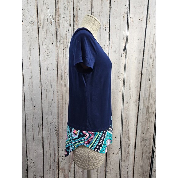 ALK Women's M Gilli Blue Jersey Knit Short Sleeve Blouse Shirt Top T-Shirt EUC - Picture 4 of 7